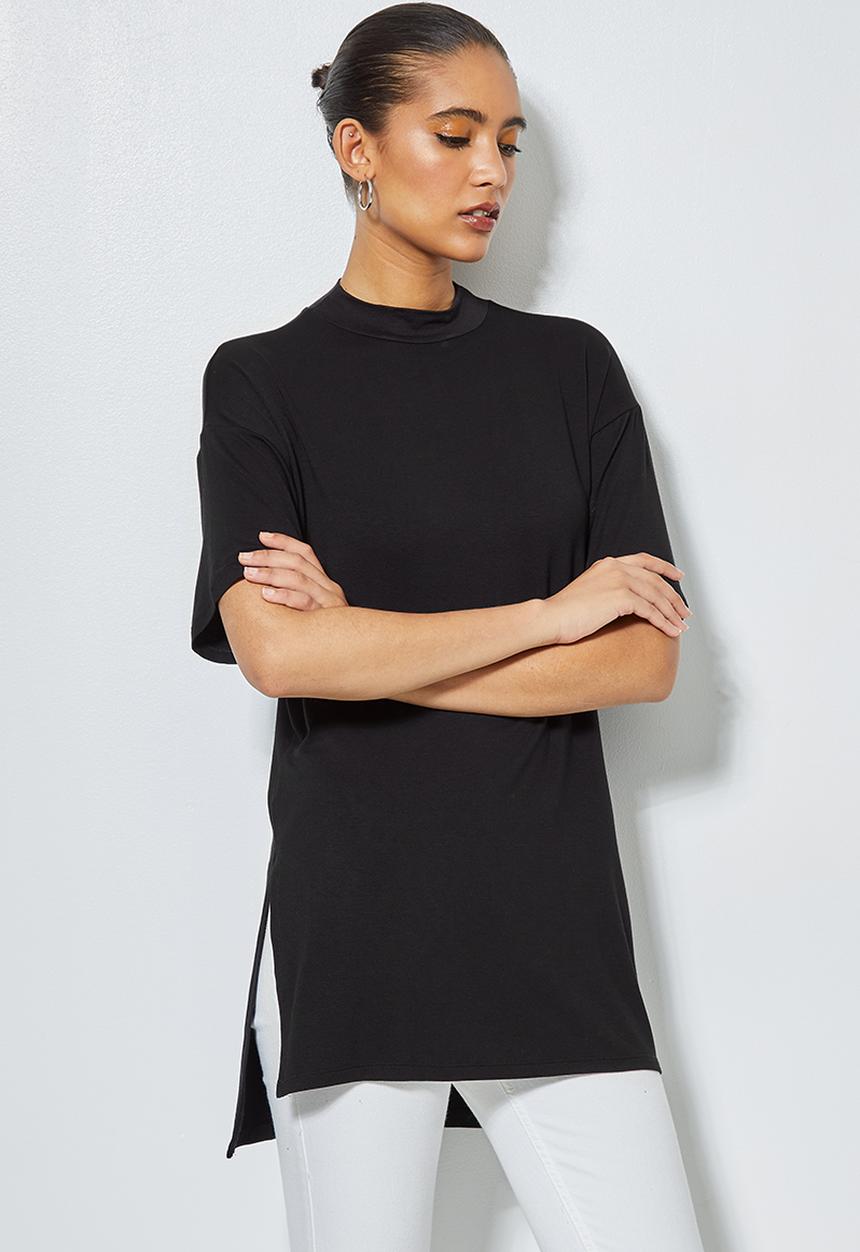 Superbalist - Hi neck longline top - black