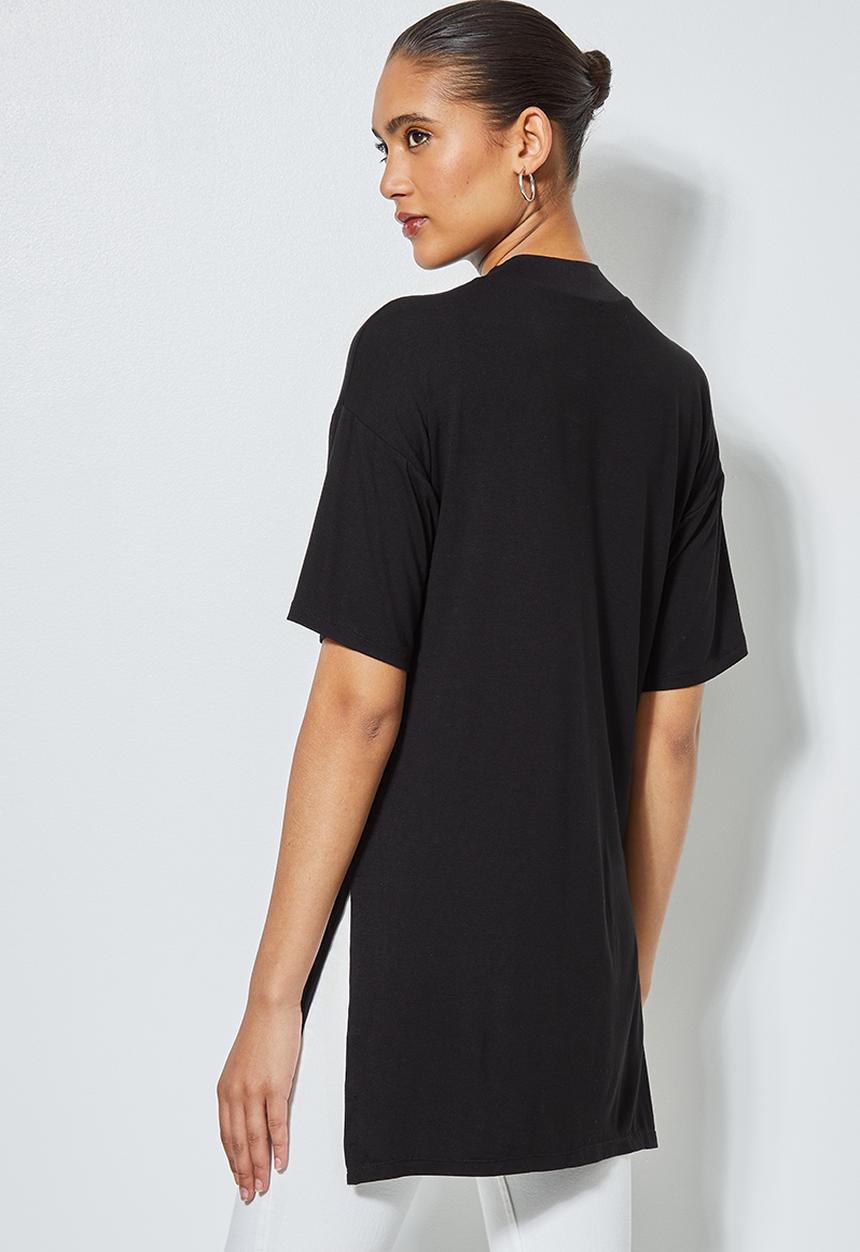 Superbalist - Hi neck longline top - black