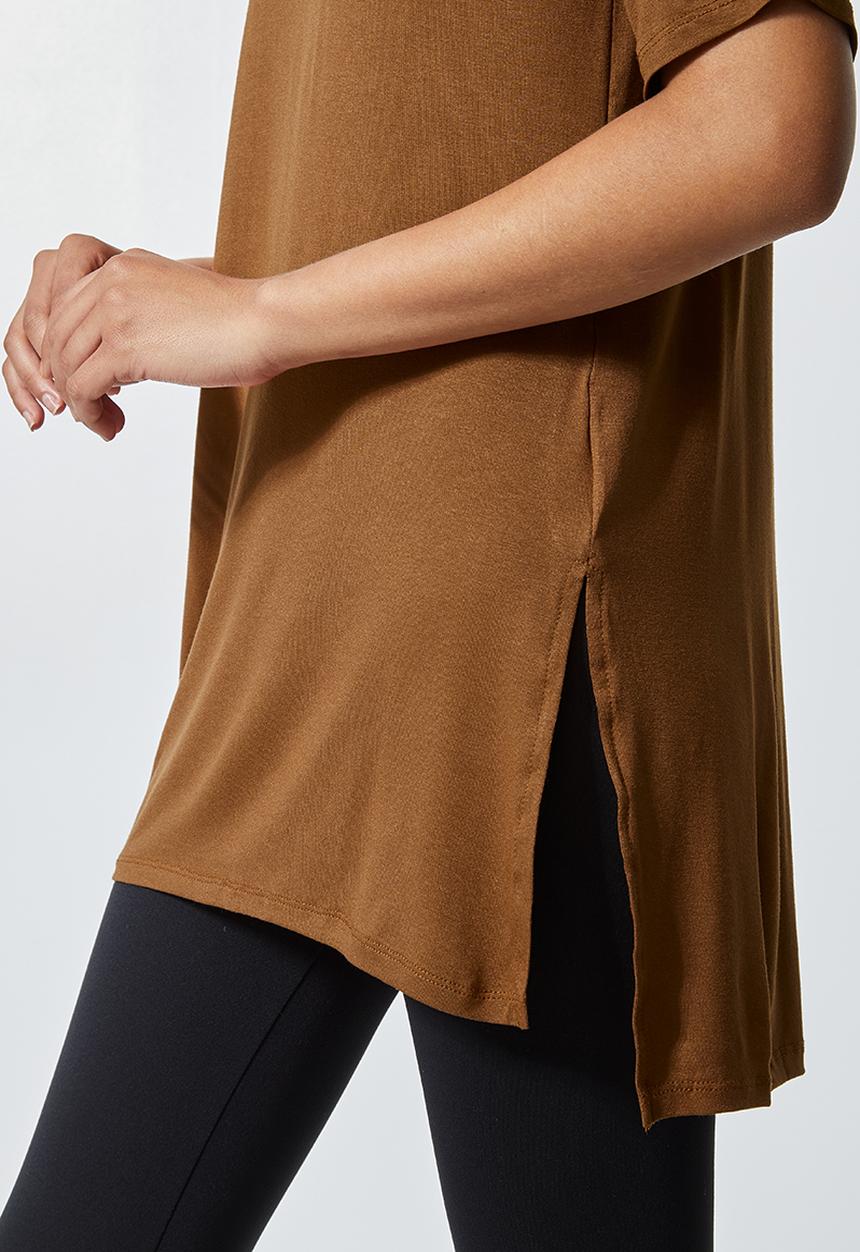 Superbalist - Hi neck longline top - tobacco
