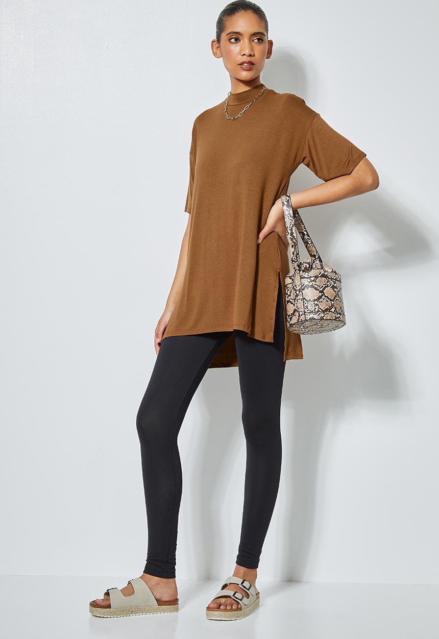 Superbalist - Hi neck longline top - tobacco