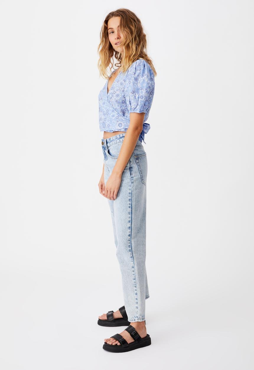 Cotton On - Jess puff sleeve wrap - emma floral powder blue