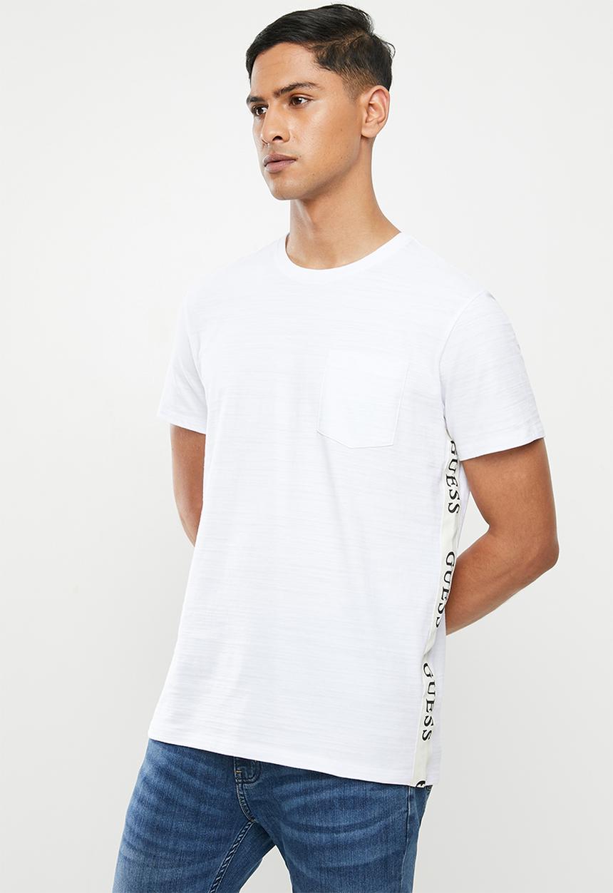 GUESS - Short sleeve slub tape tee - white