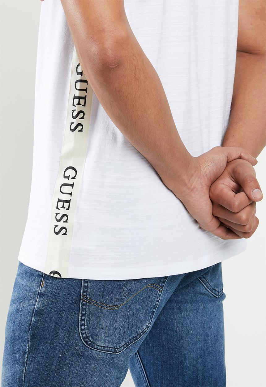 GUESS - Short sleeve slub tape tee - white
