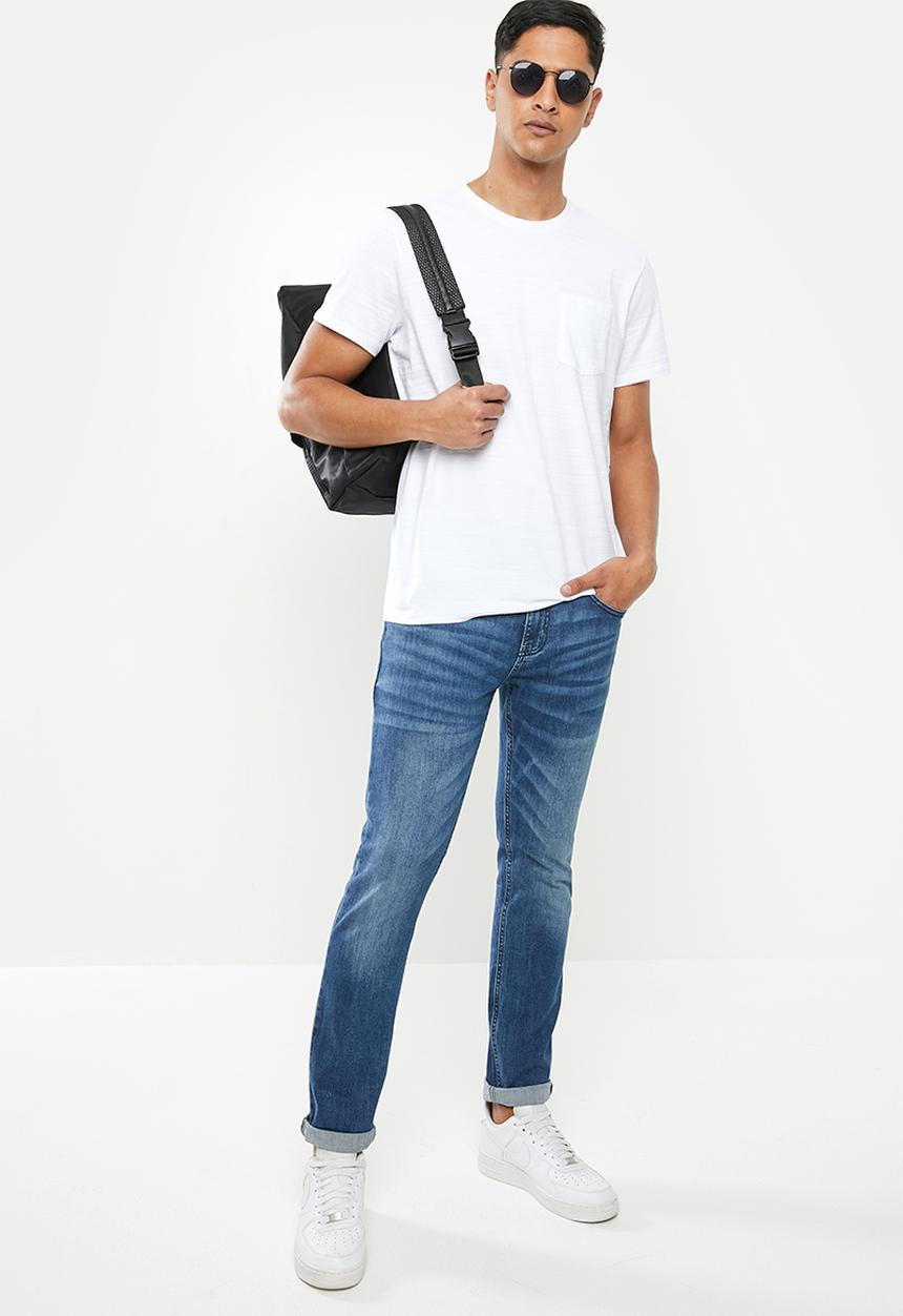 GUESS - Short sleeve slub tape tee - white