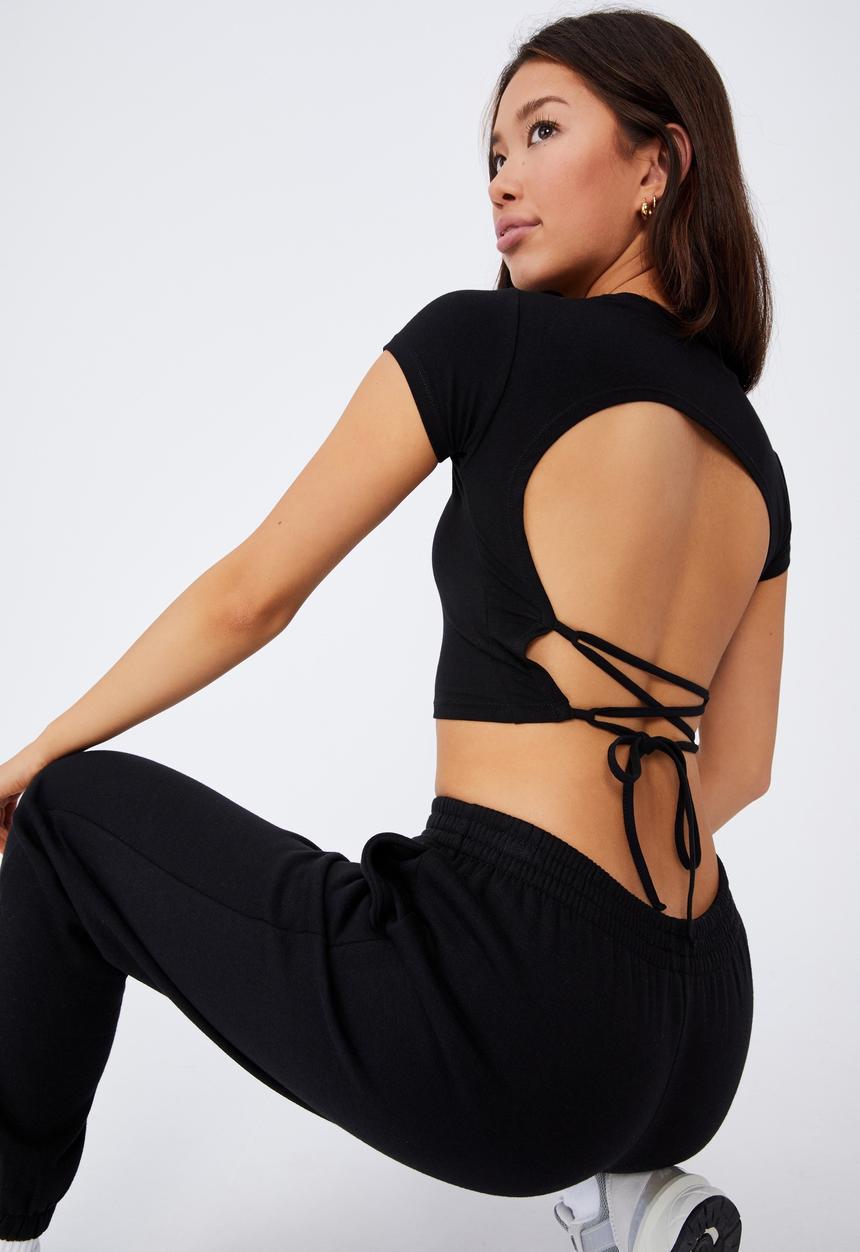 Factorie - Criss cross short sleeve top - black