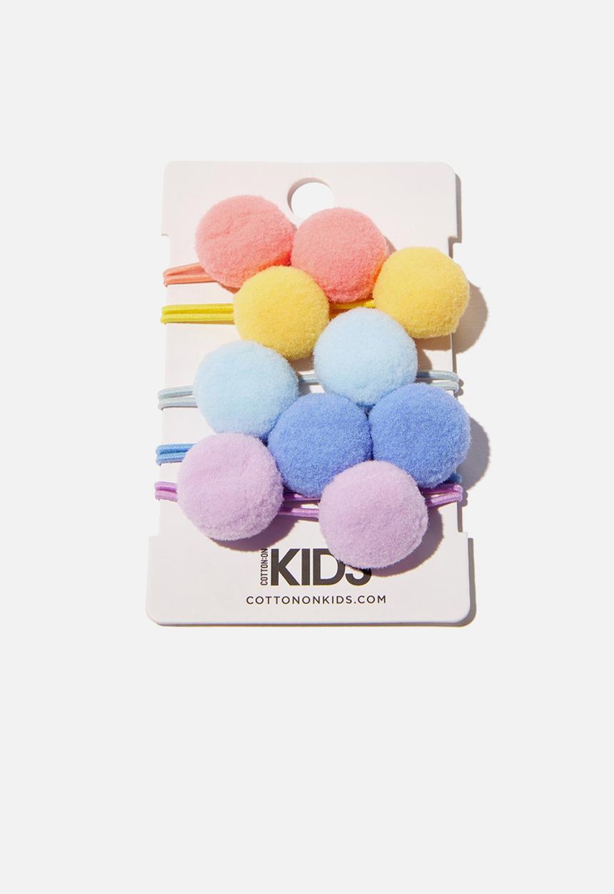 Cotton On - Knot messy hair ties round - sunshine bright pom pom