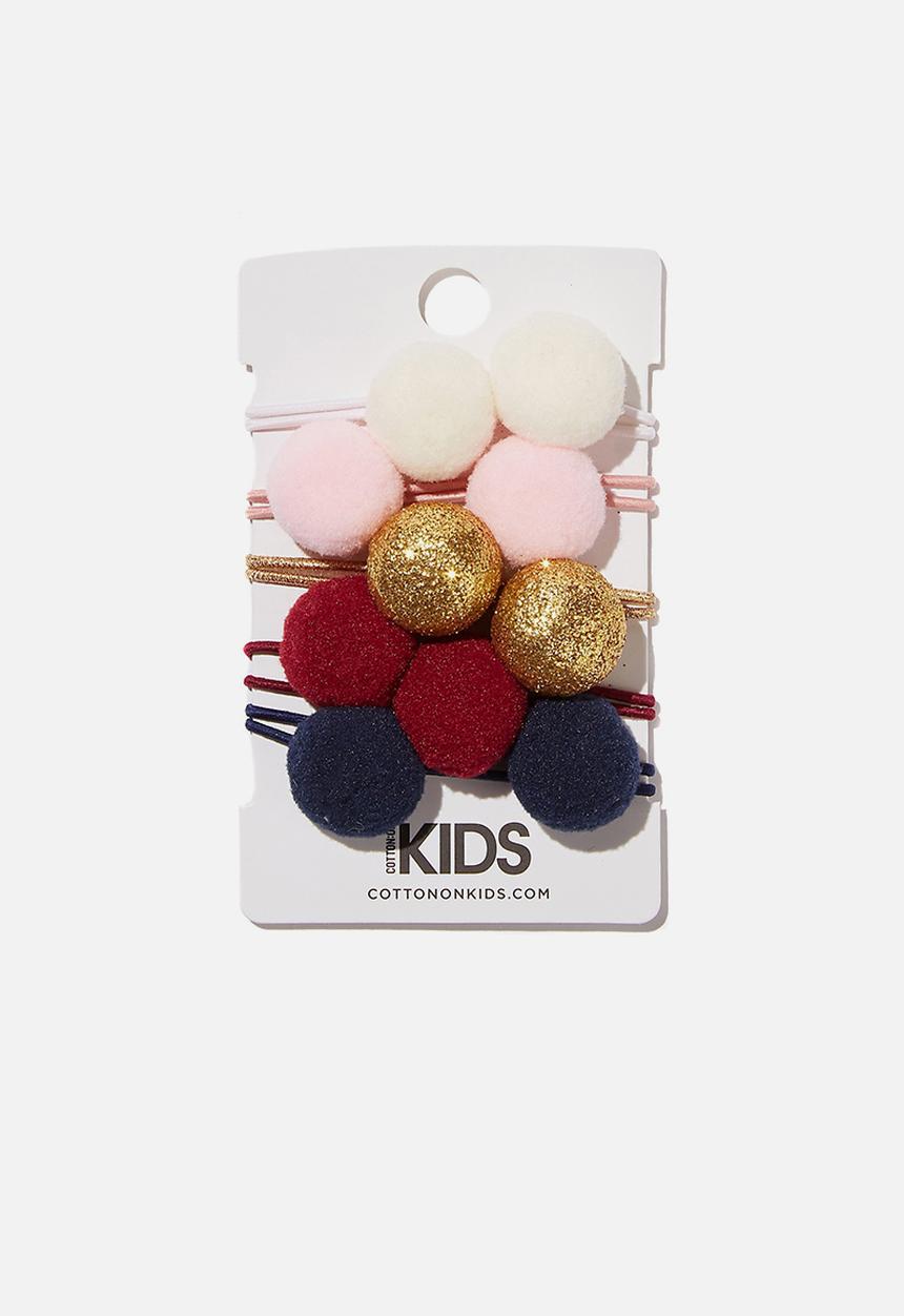 Cotton On - Knot messy hair ties round - berry nights pom pom