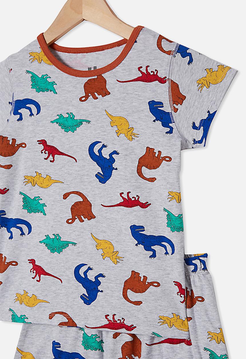 Cotton On - Hudson short sleeve pyjama set - multi dino summer grey marle