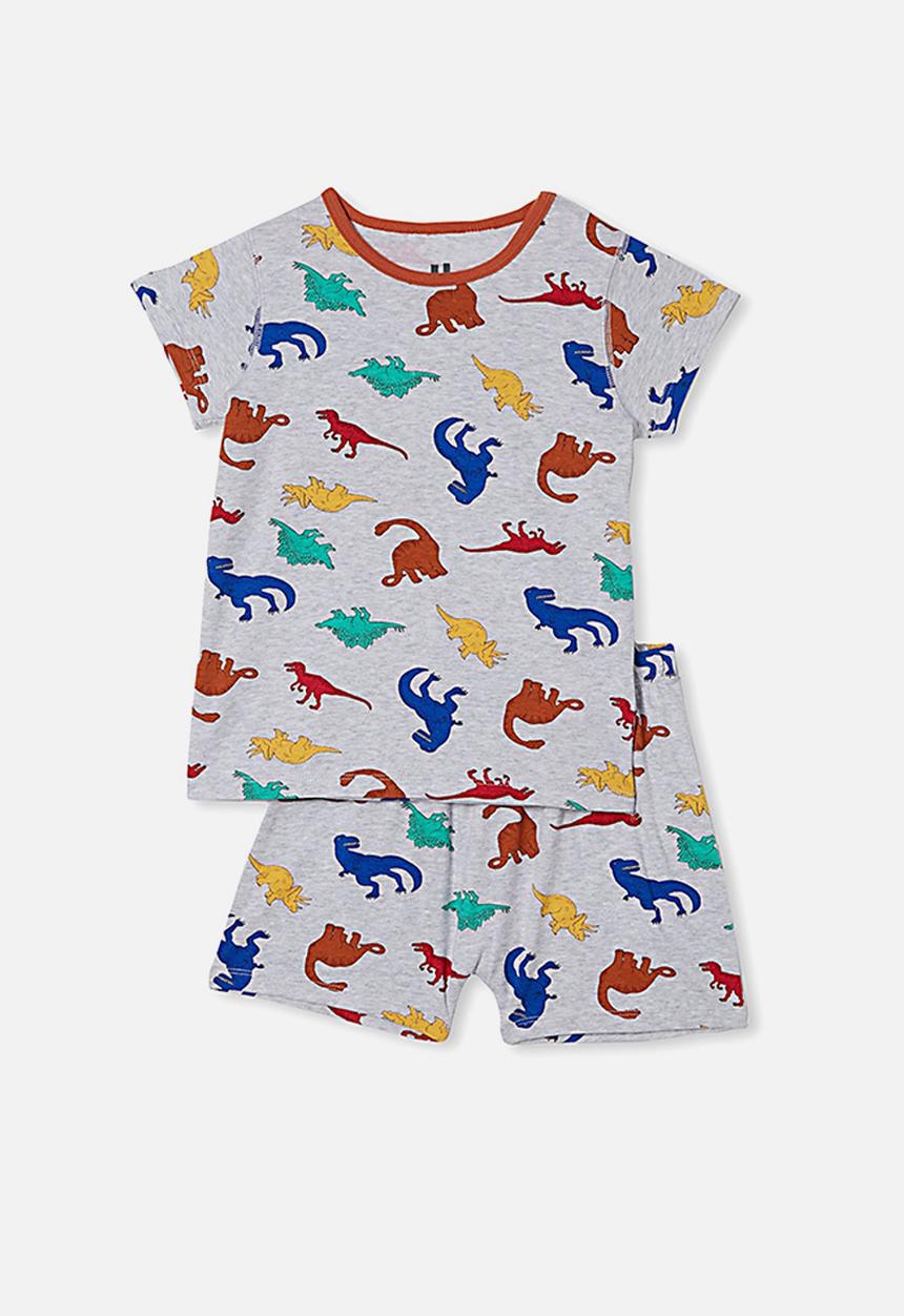 Cotton On - Hudson short sleeve pyjama set - multi dino summer grey marle