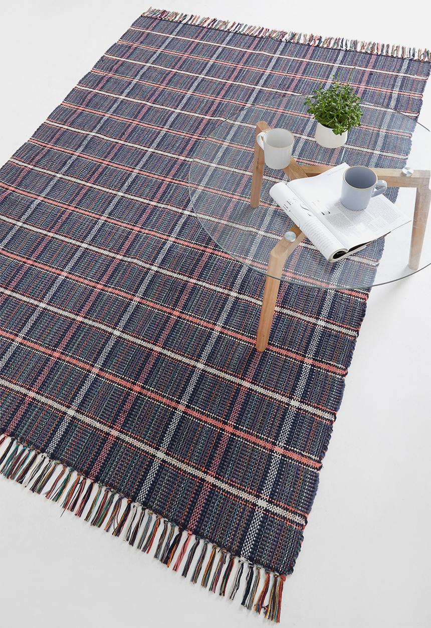 Sixth Floor - Plaid woven cotton rug - blue/red