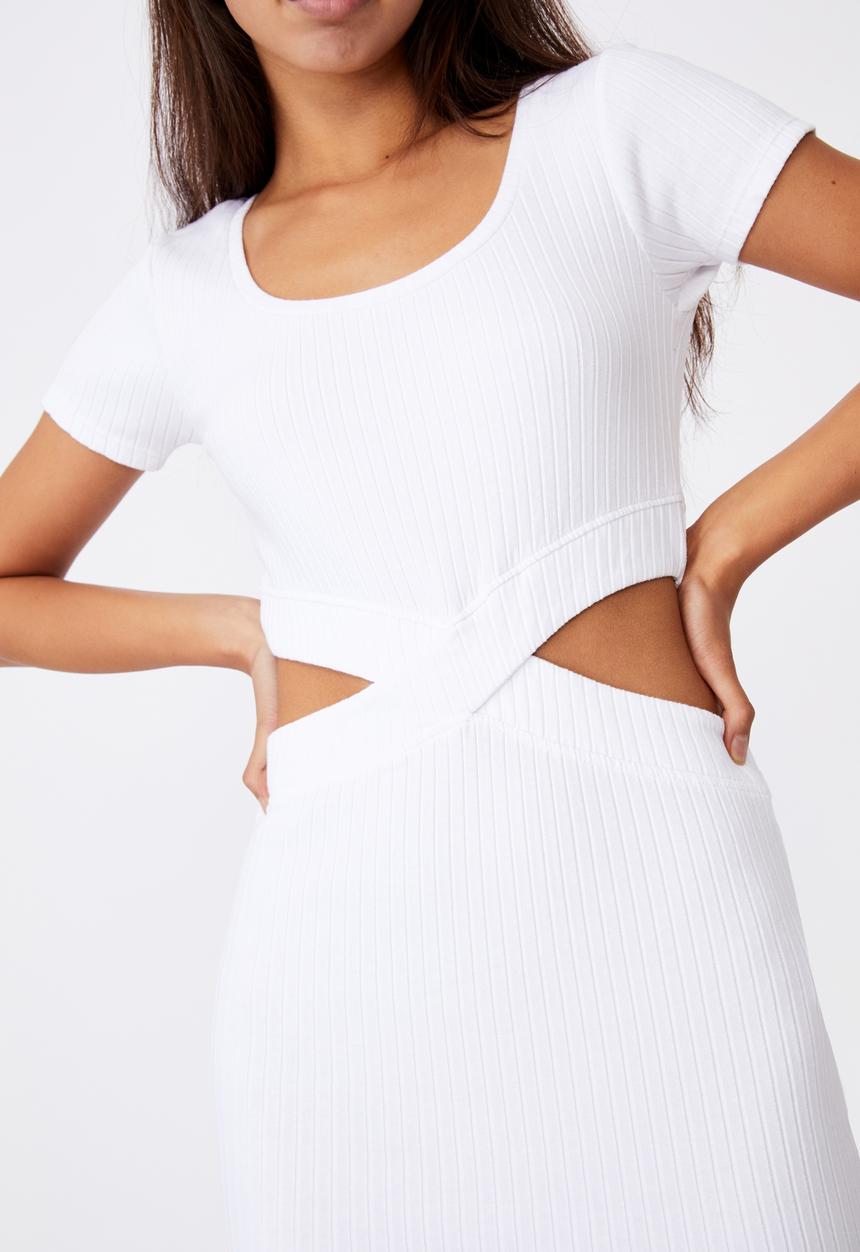 Factorie - Rib cut out short sleeve dress - white