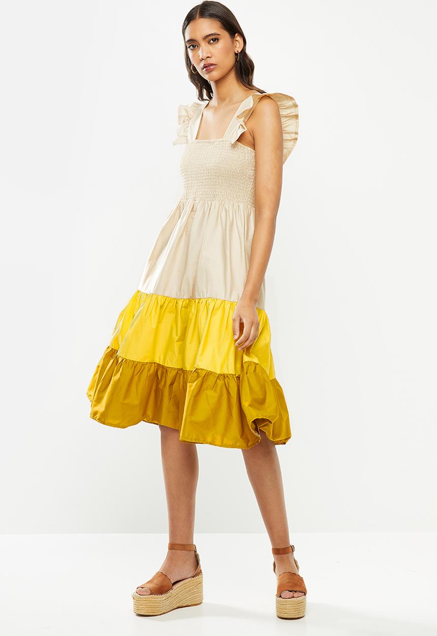 Me&B - Colour block sun dress with frill sleeves - multi