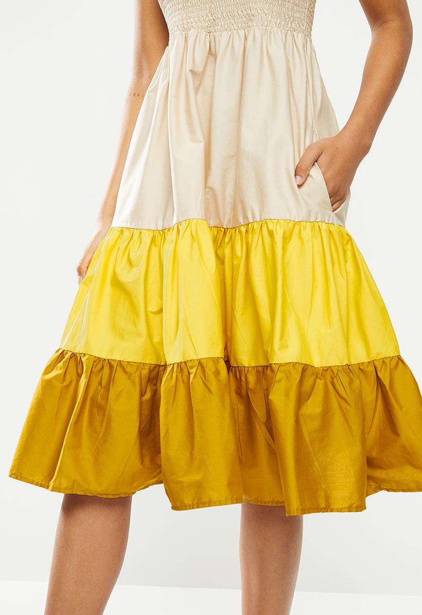 Me&B - Colour block sun dress with frill sleeves - multi