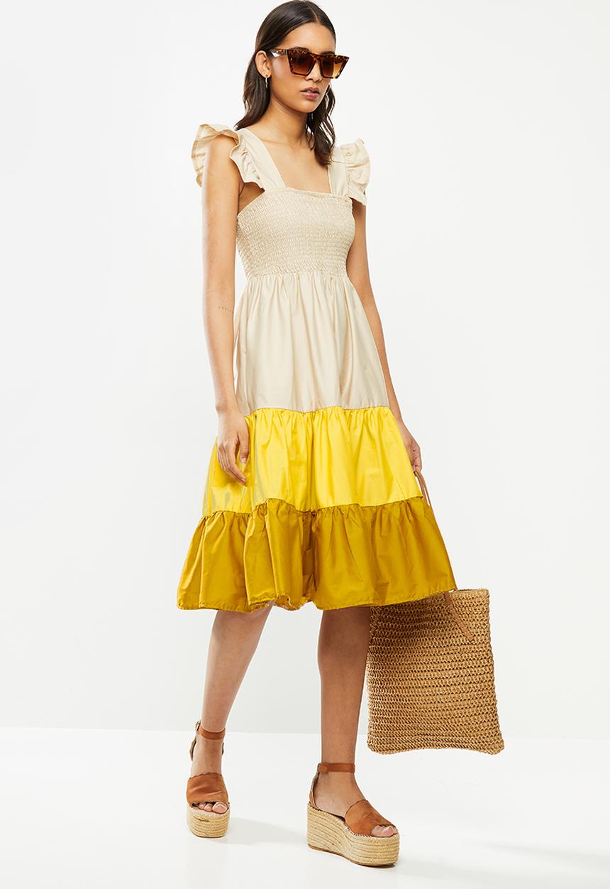 Me&B - Colour block sun dress with frill sleeves - multi