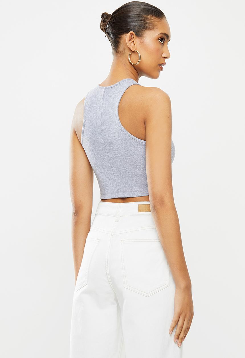 Blake - Ribbed racer crop top - grey 