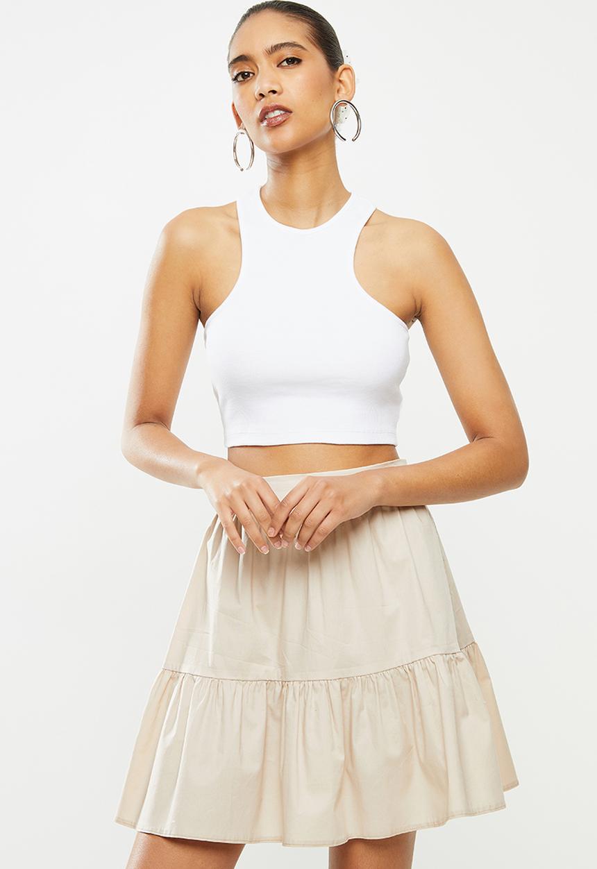 Blake - Ribbed racer crop top - white