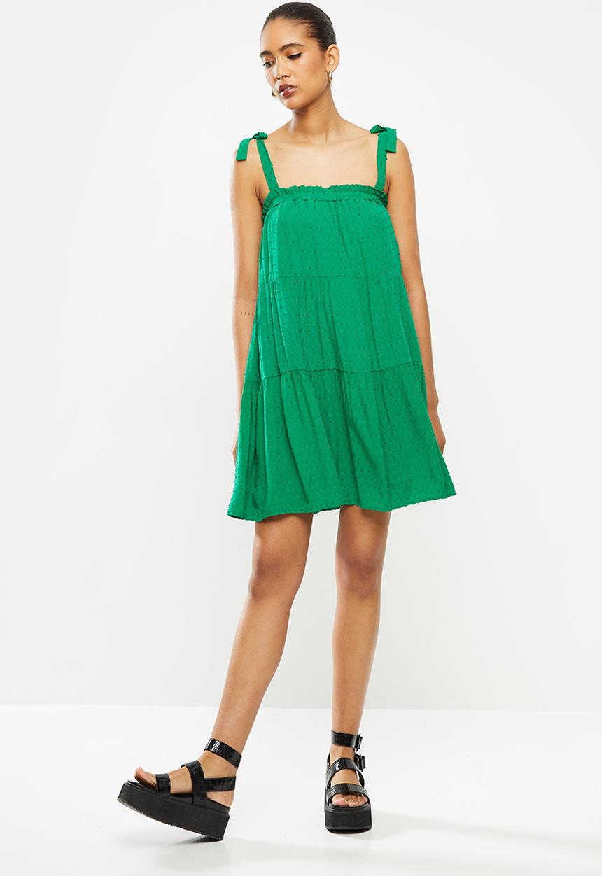 Blake - Rayon crinkle dot tiered mini dress - green