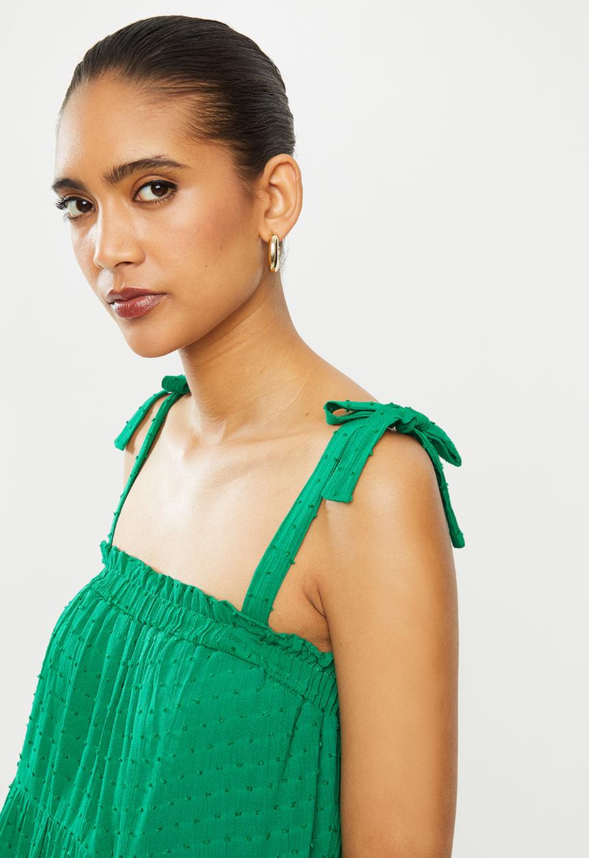 Blake - Rayon crinkle dot tiered mini dress - green