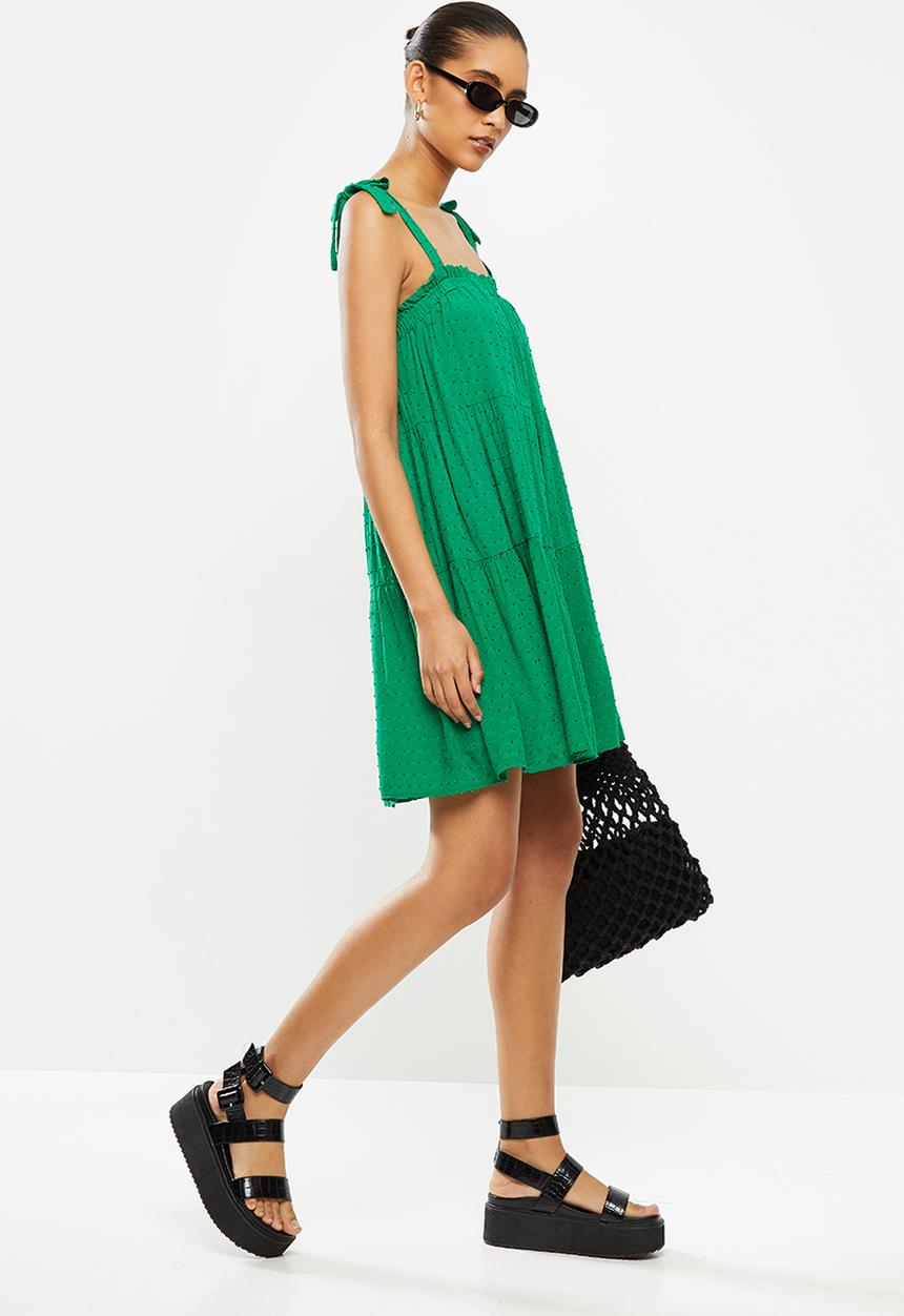 Blake - Rayon crinkle dot tiered mini dress - green