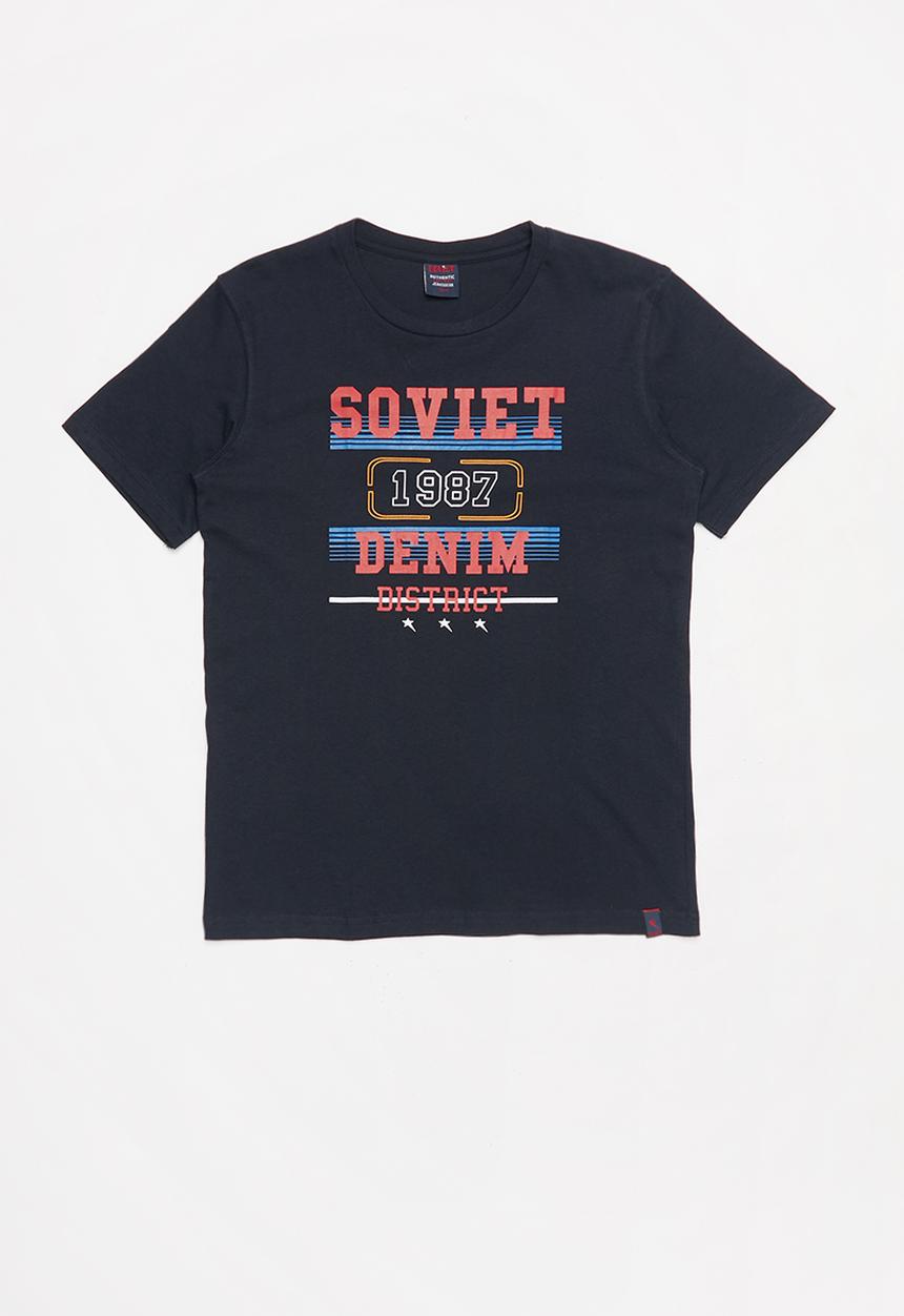 SOVIET - Boys short sleeve logo tee - navy
