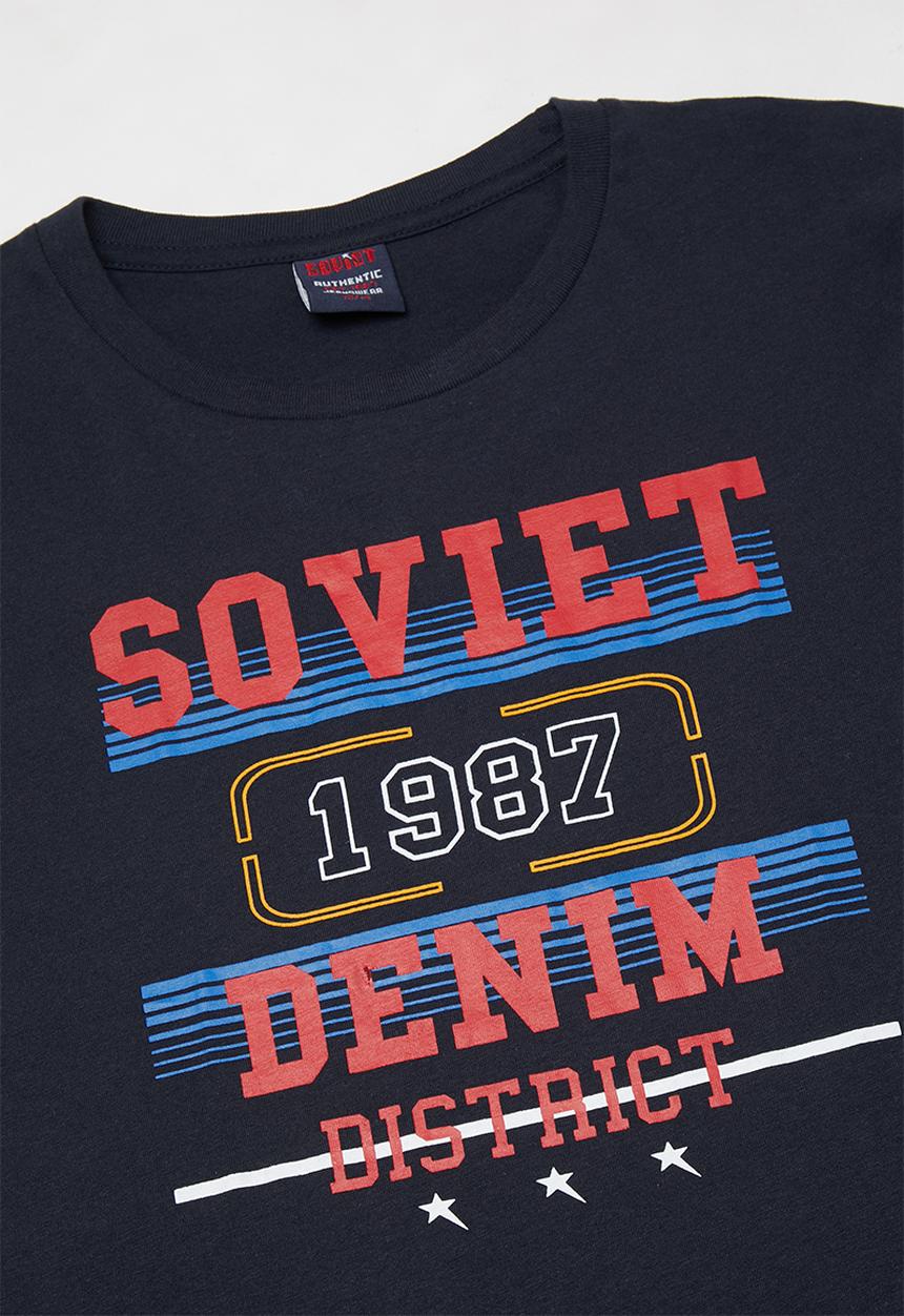 SOVIET - Boys short sleeve logo tee - navy