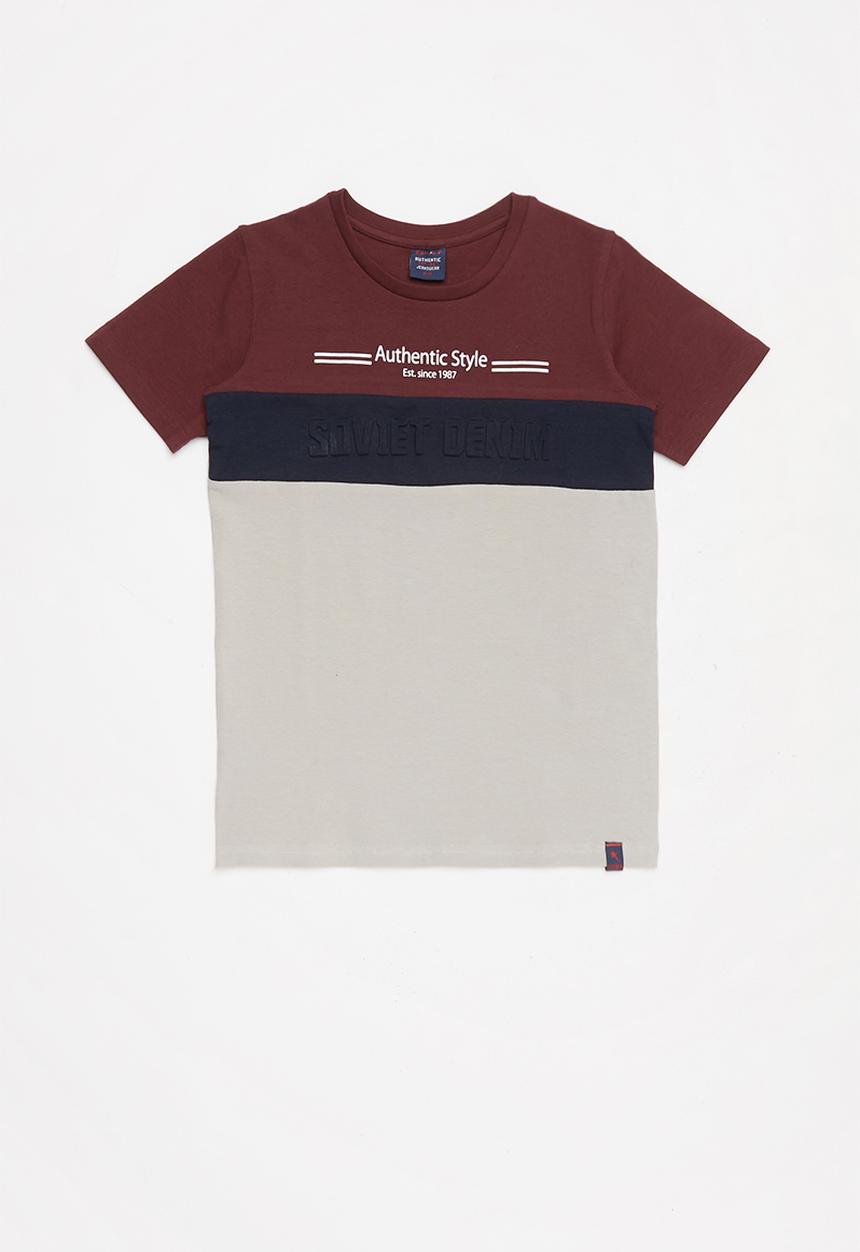 SOVIET - Crew neck colour block tee - burgundy