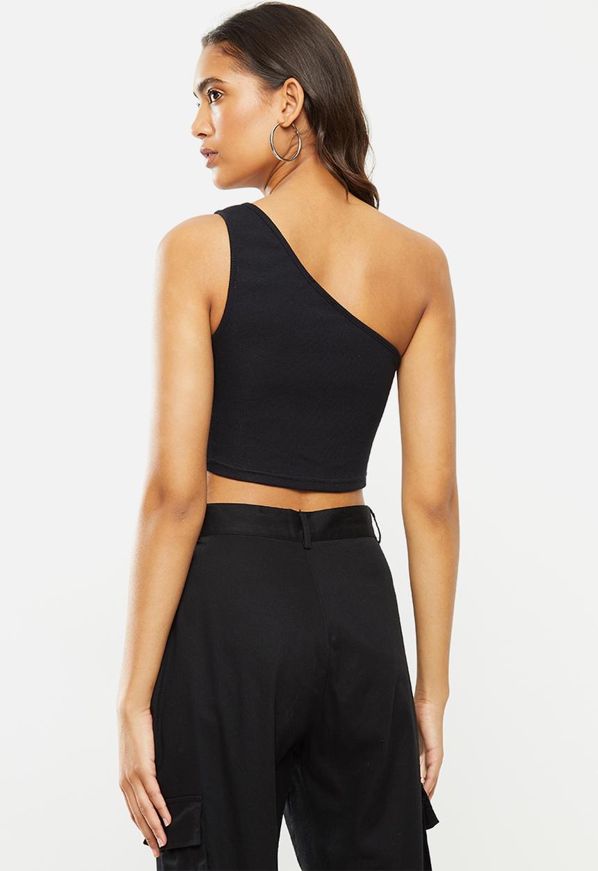 Blake - Asymmetric ribbed crop top - black
