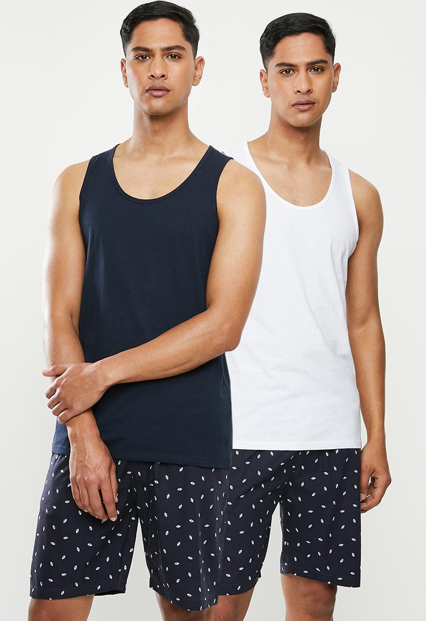 Superbalist - 2 Pack premium cotton slub vests - navy & white