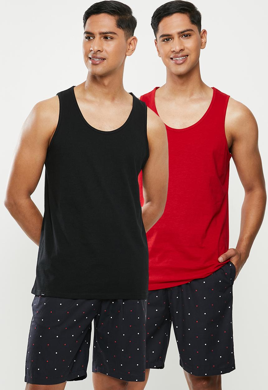 Superbalist - 2 pack premium cotton slub vests - black & red