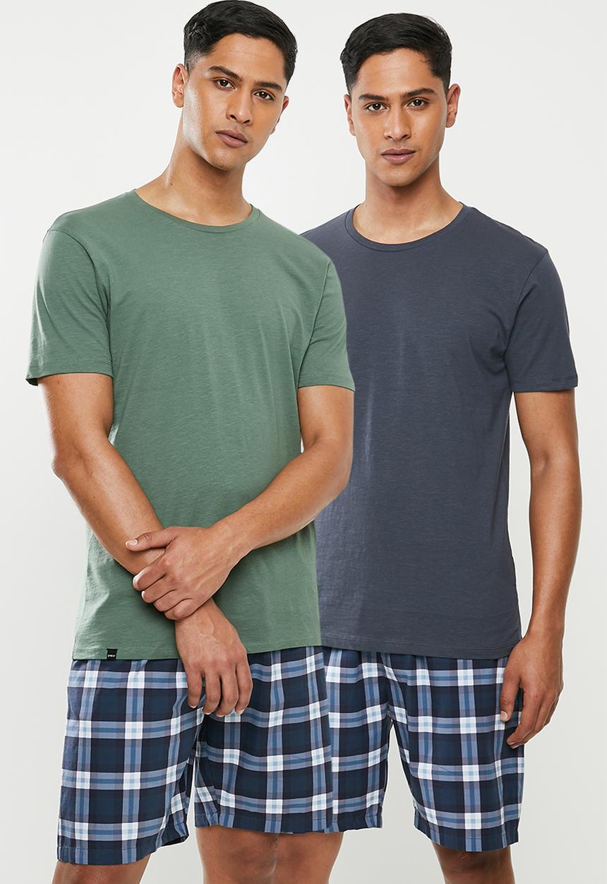 Superbalist - 2 Pack scoop neck short sleeve sleep tee - blue & green 