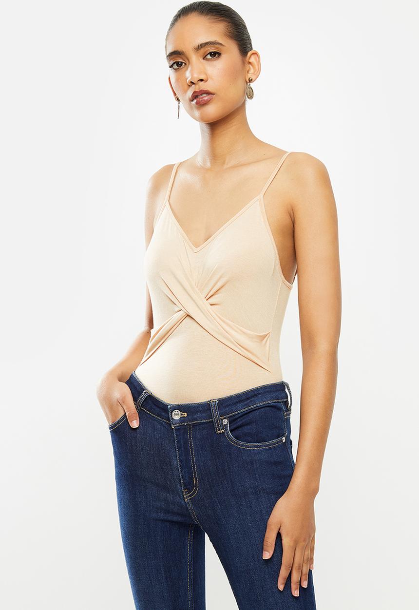VELVET - Cami wrap tuck detail bodysuit - beige