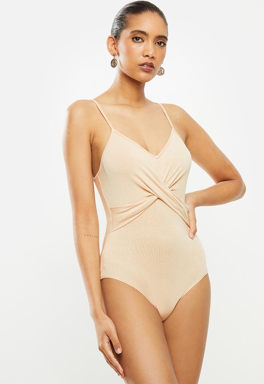 VELVET - Cami wrap tuck detail bodysuit - beige