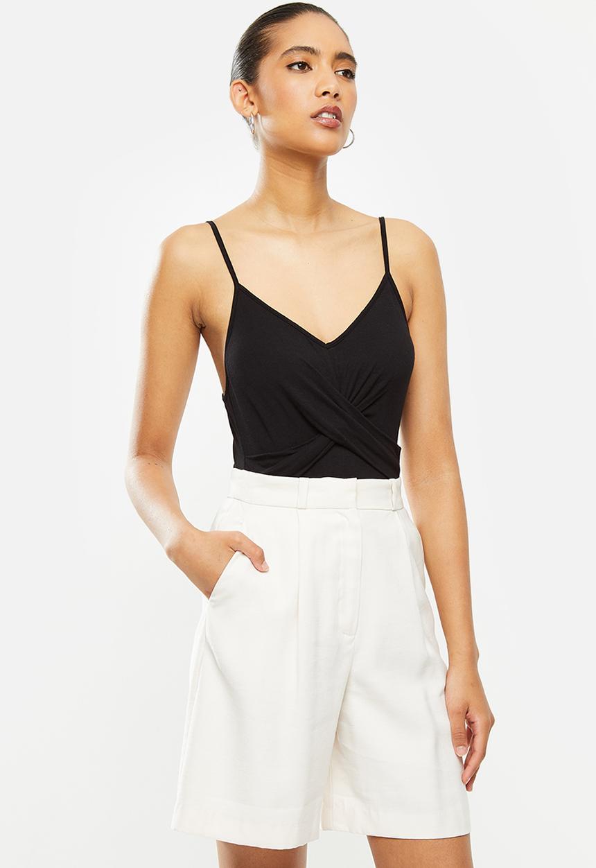 VELVET - Cami wrap tuck detail bodysuit - black