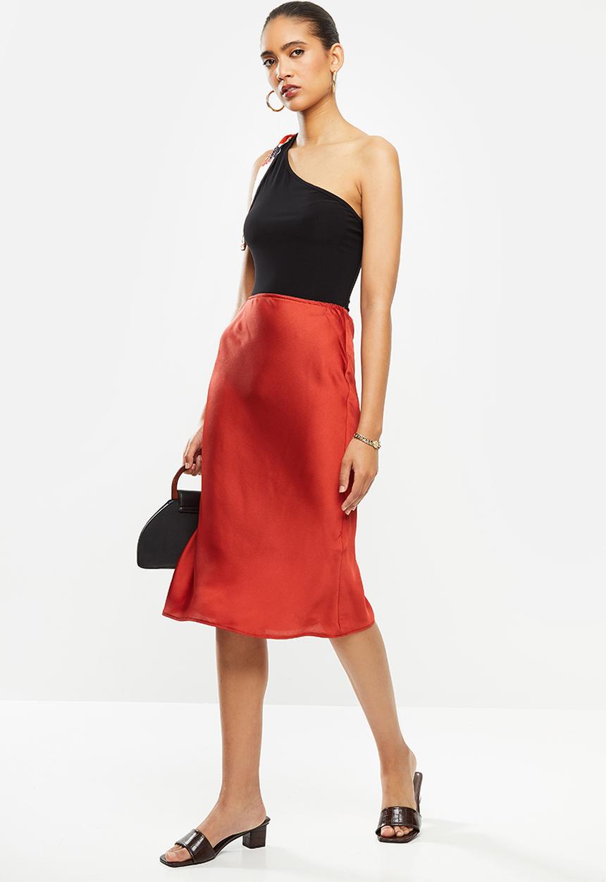 VELVET - Asymmetric combo bodysuit with printed ties - black