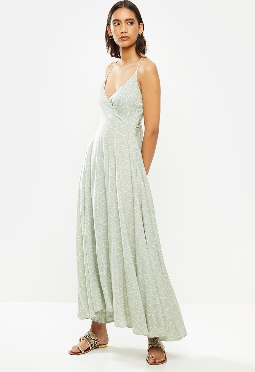 VELVET - Circle maxi dress with tieback - green & white