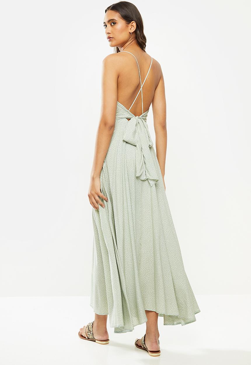 VELVET - Circle maxi dress with tieback - green & white