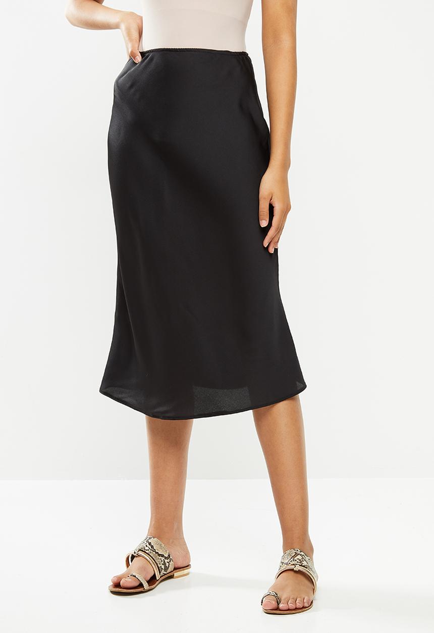 VELVET - Satin bias cut slip skirt - black