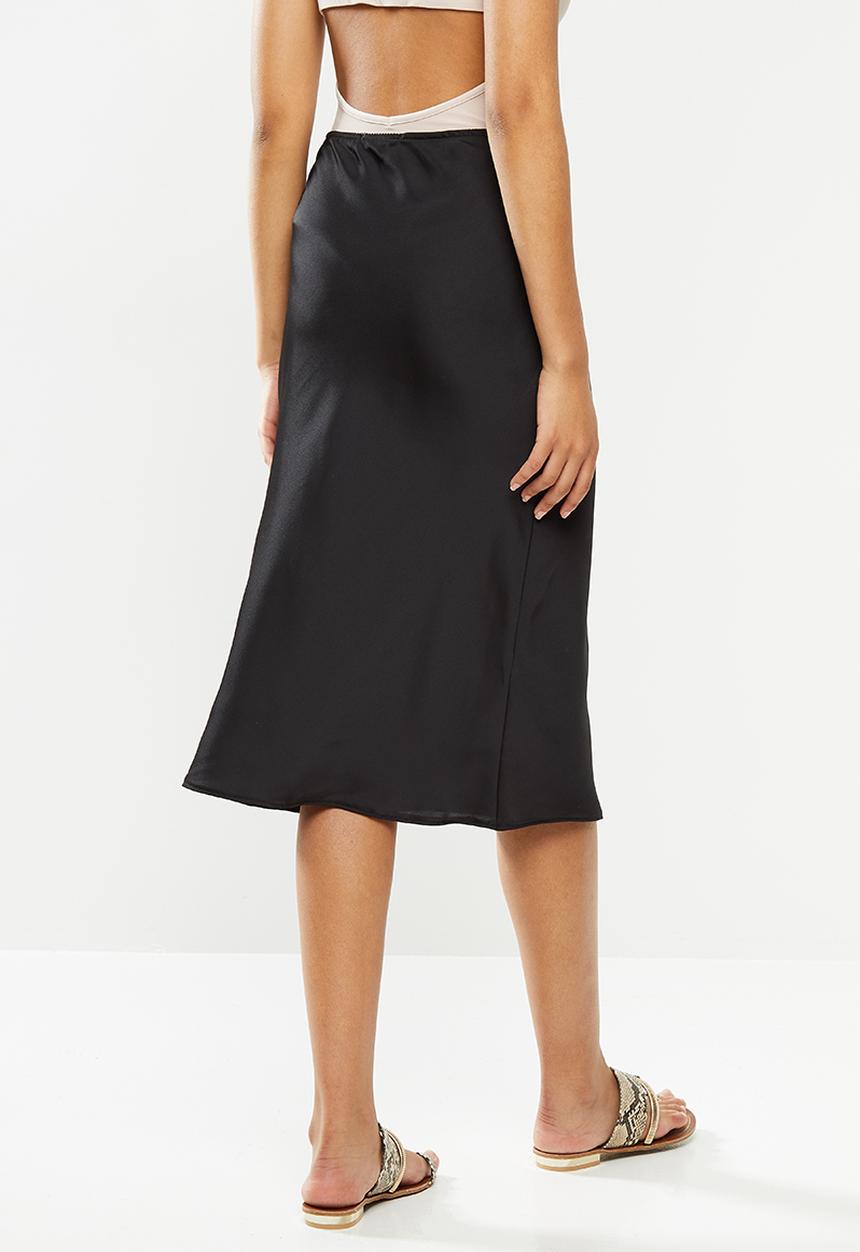 VELVET - Satin bias cut slip skirt - black