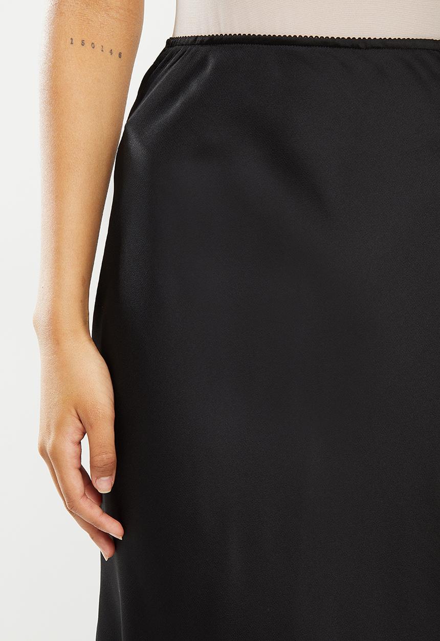 VELVET - Satin bias cut slip skirt - black