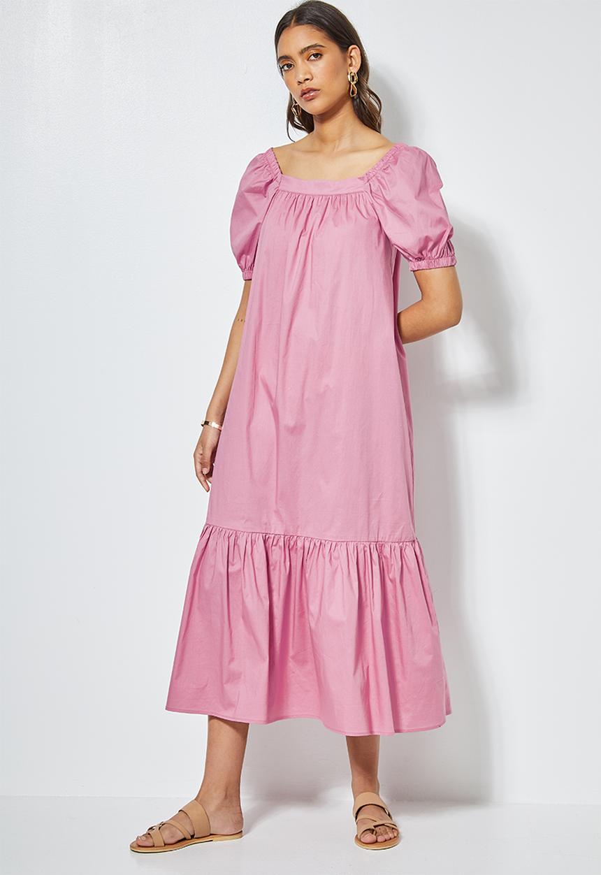 Superbalist - Square neck tiered dress - pink