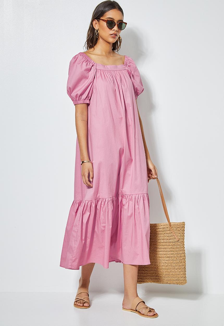 Superbalist - Square neck tiered dress - pink