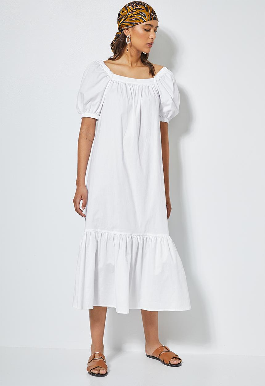 Superbalist - Square neck tiered dress - white