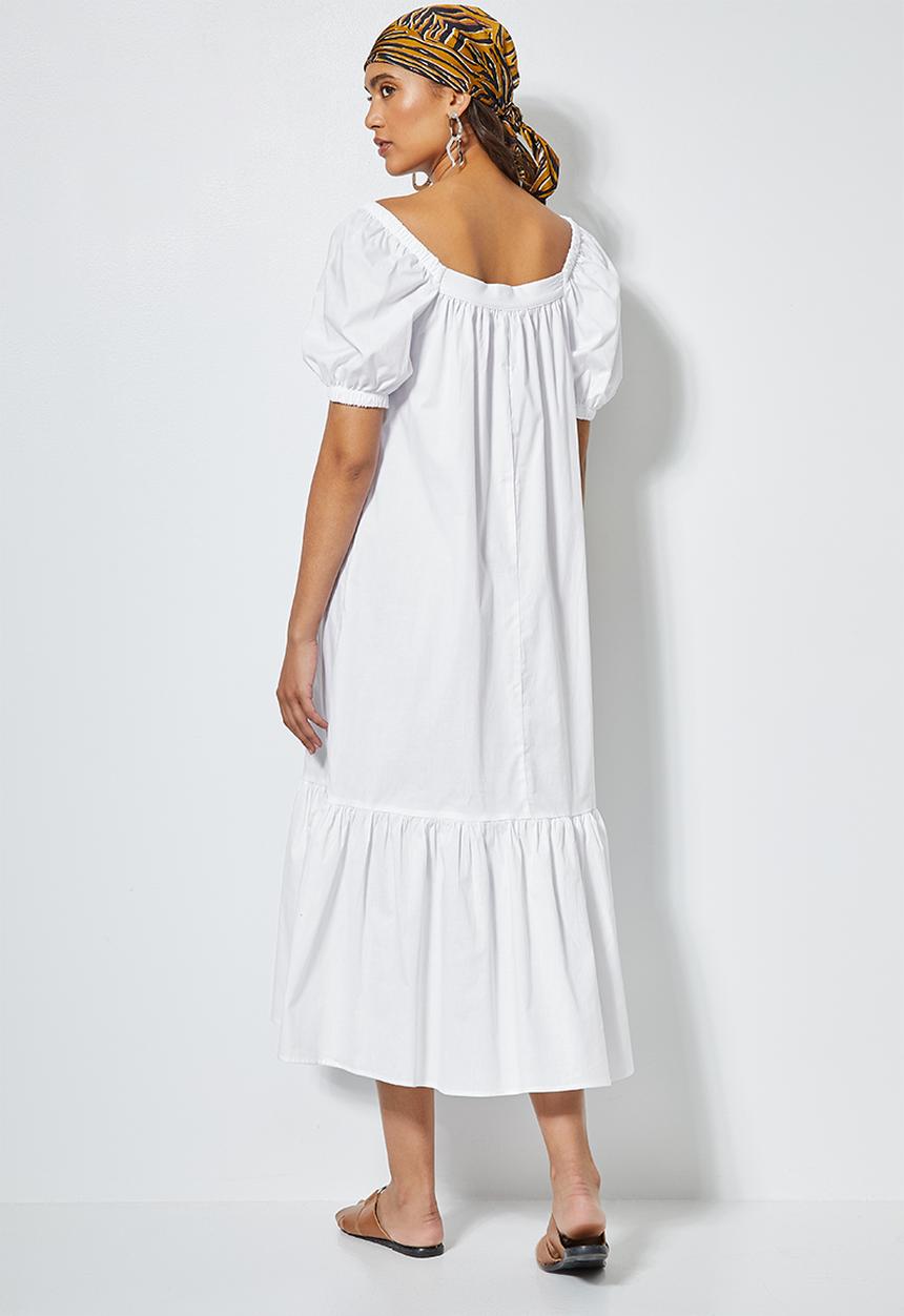 Superbalist - Square neck tiered dress - white