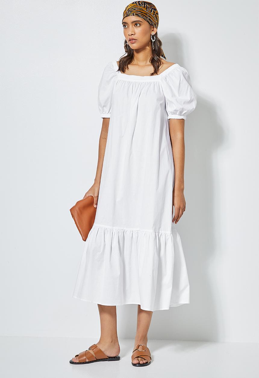 Superbalist - Square neck tiered dress - white