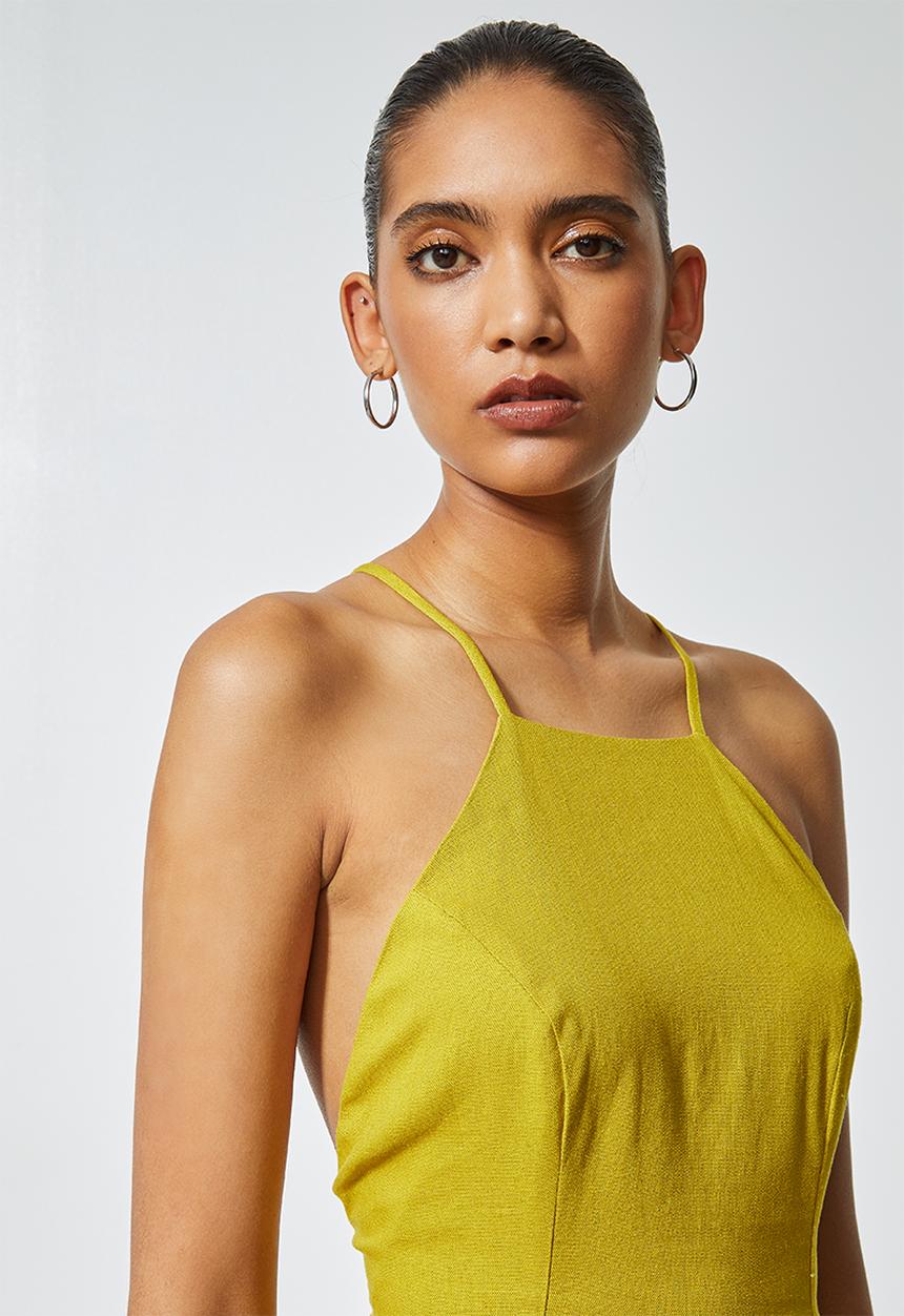 Superbalist - Linen blend low back detail midi - yellow 