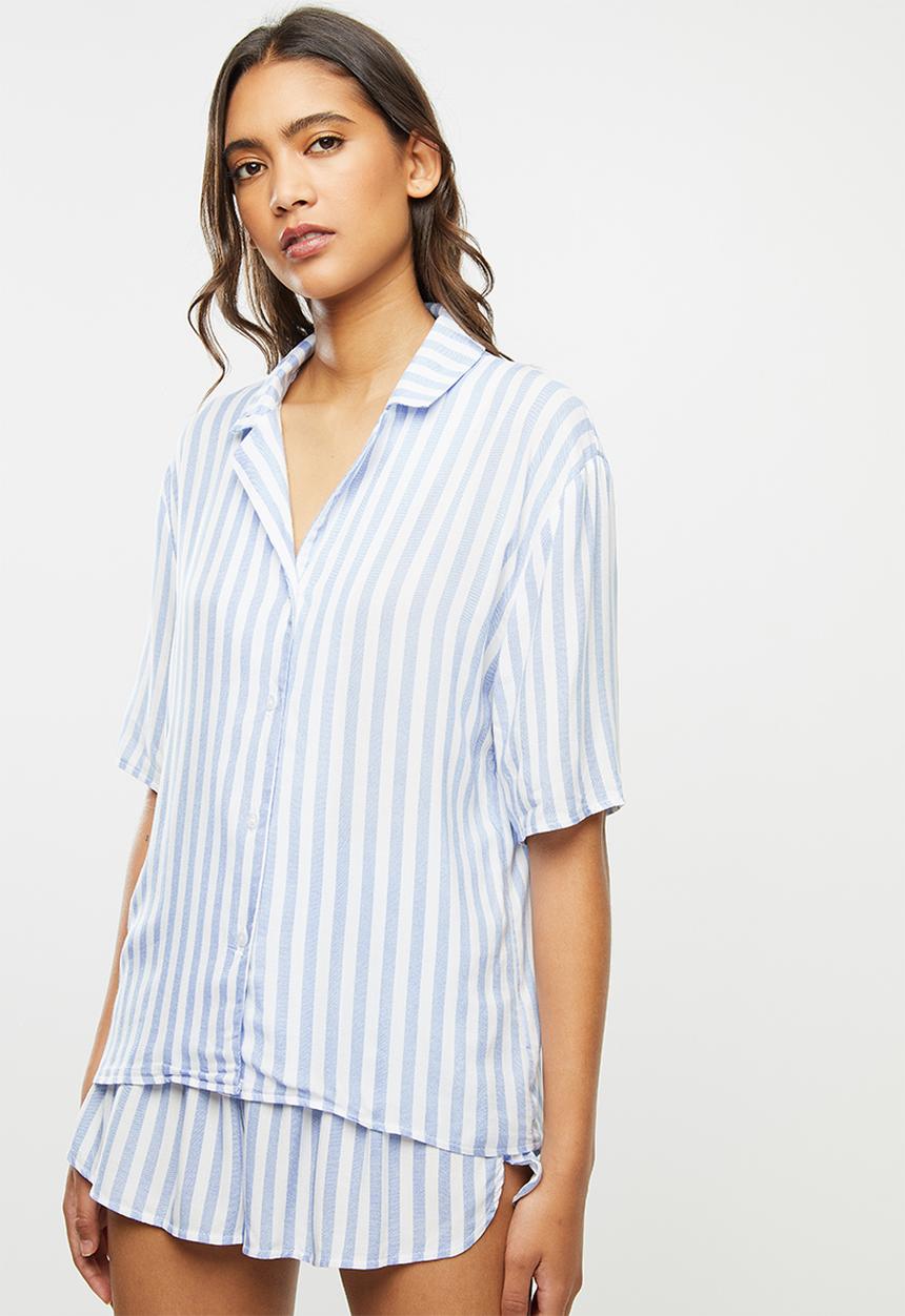 Superbalist - Sleep shirt & shorts set - blue stripe