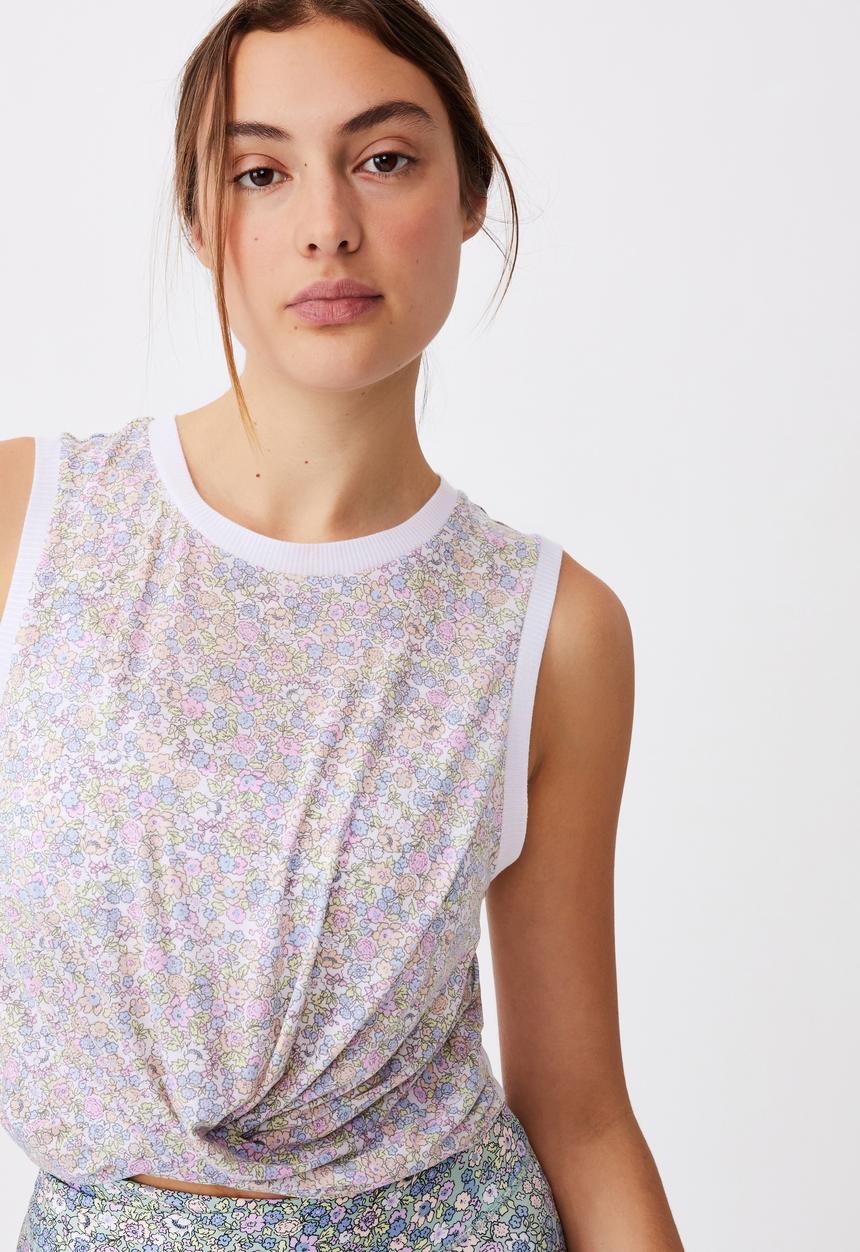 Cotton On - Run with it twist tank - sketched dense ditsy mint chip