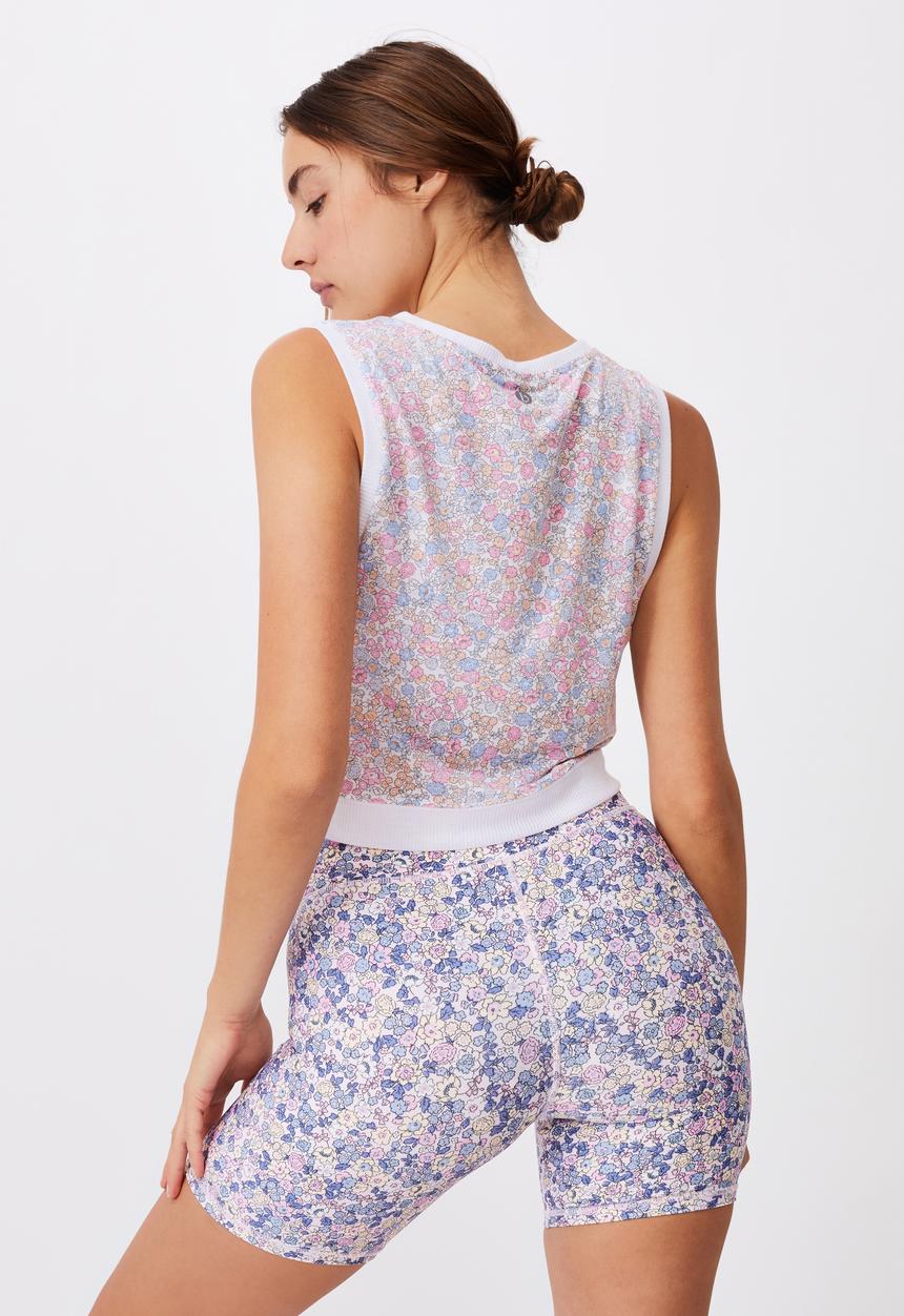 Cotton On - Run with it twist tank - sketched dense ditsy rose water