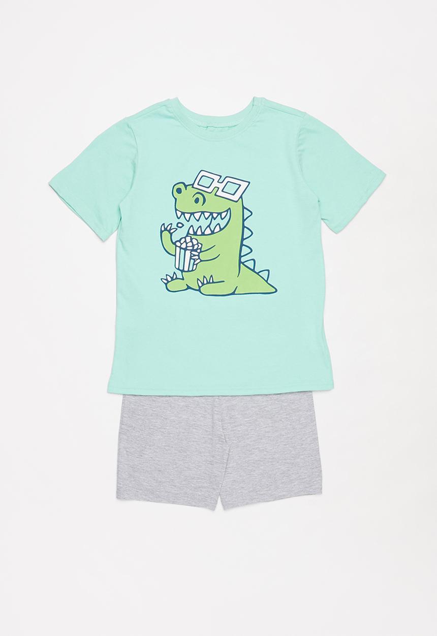 Pop Candy - Boys shorts & tee pj set - aqua & grey