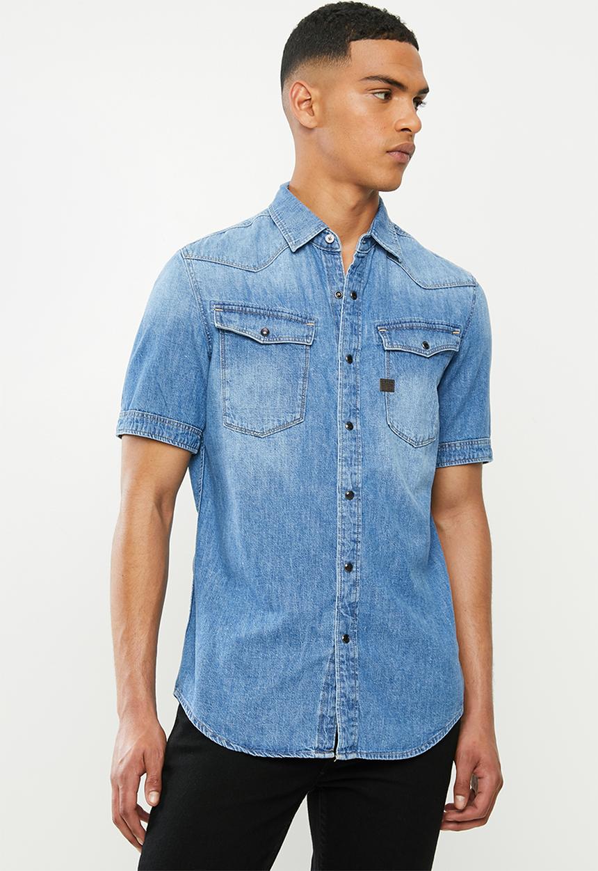 G-STAR - 3301 slim short sleeve shirt - Faded Orion blue
